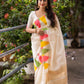 Cream Polycotton Woven Design Saree with Unstitched Blouse - Hiral Fashion | Swadesiicart