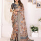 Joban Fashion Grey Floral Print pattern Banarasi Silk Sarees | Swadesiicart