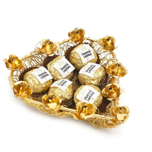 Ghasitaram Mesh Heart Tray Of Channa Laddoos | Swadesiicart