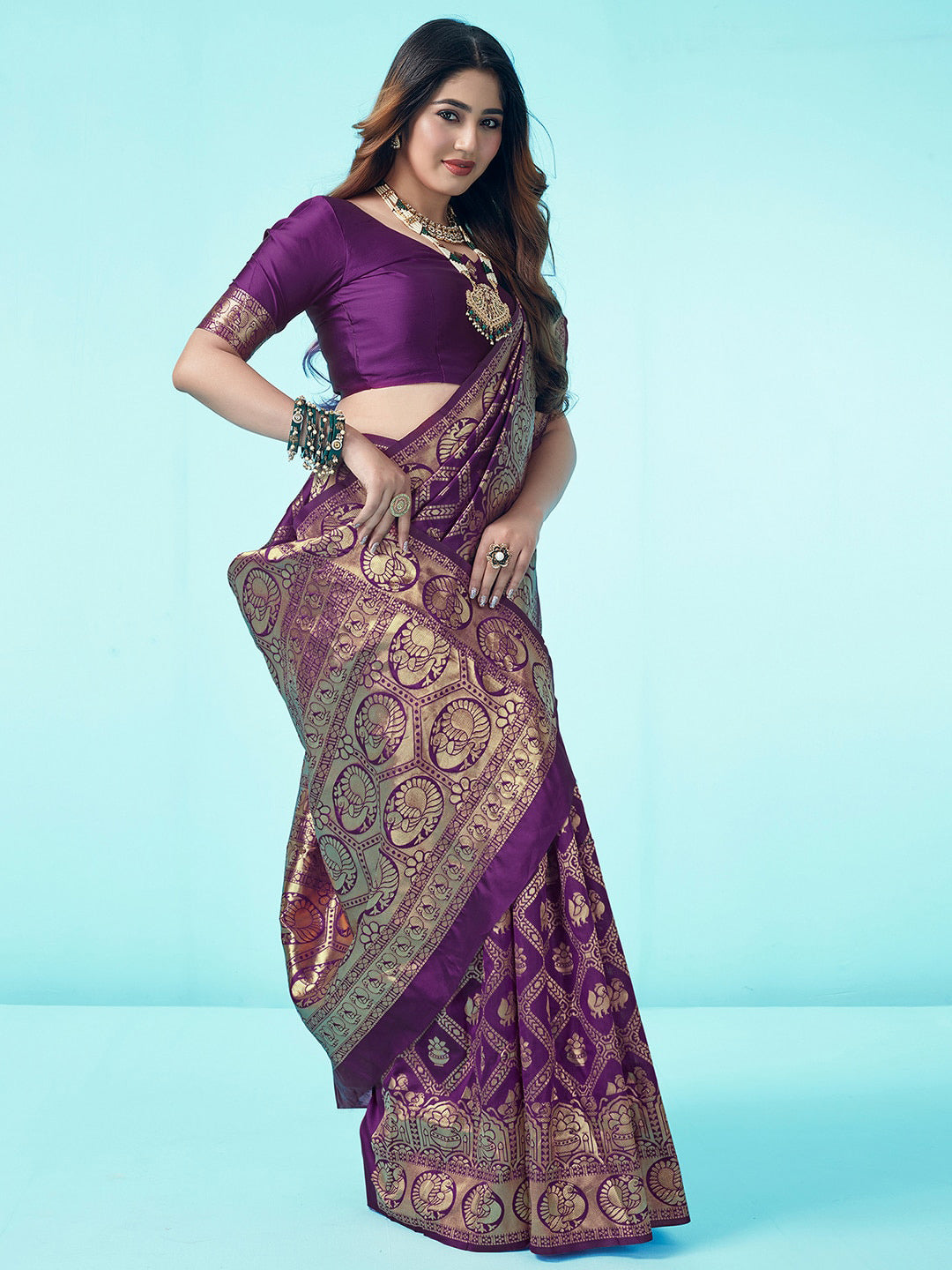 Kalini Ethnic Motifs Woven Design Zari Art Silk Banarasi Saree | Swadesiicart