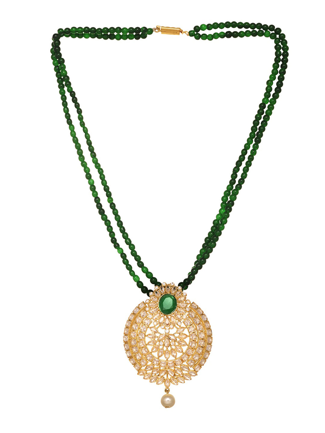 Saraf RS Jewellery Gold-Polished Polki Studded With Beads Handcrafted Jewellery Set - Swadesiicart
