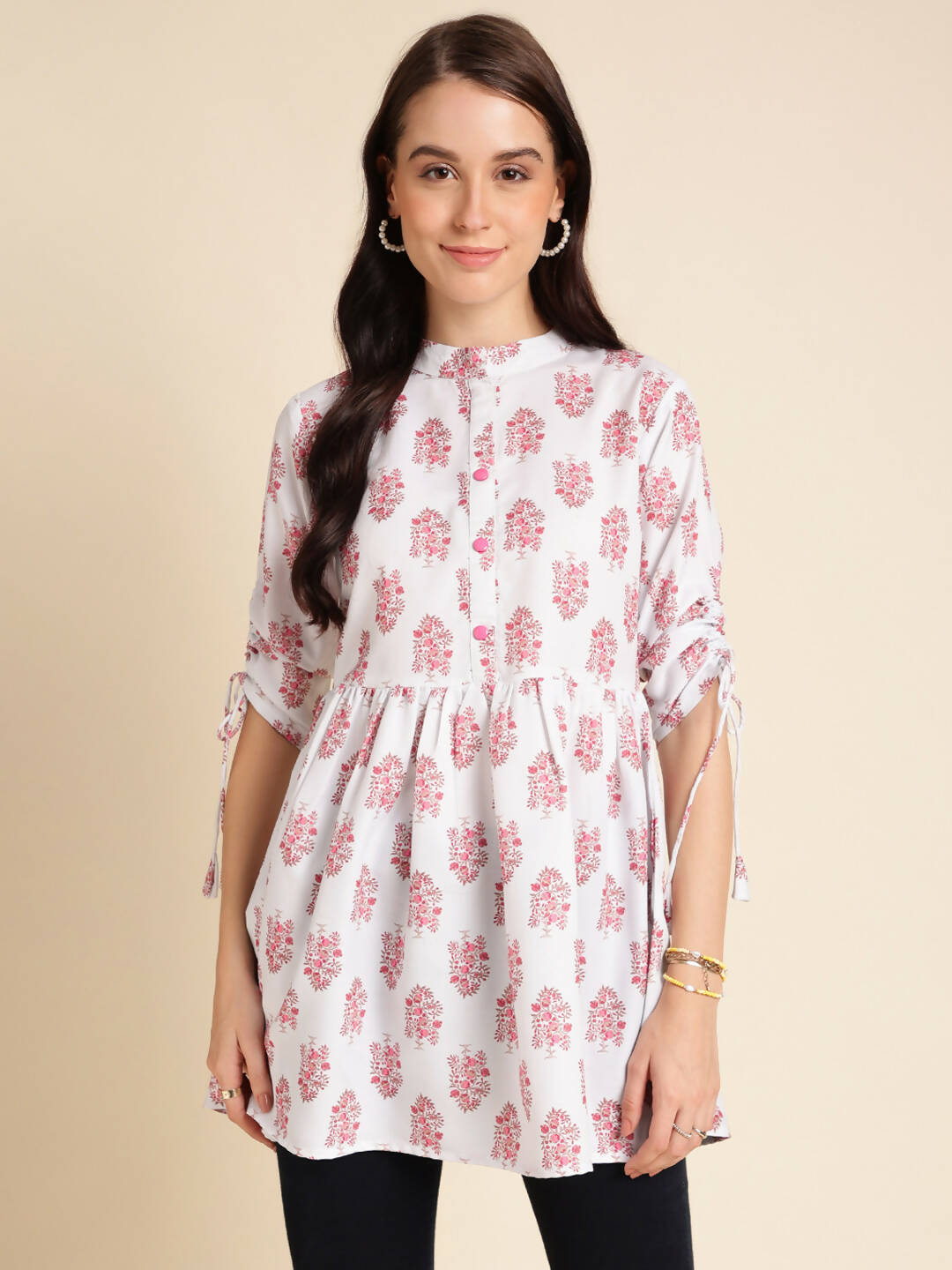 White Poly Rayon Digital Printed A-line Top - Tarini - Swadesiicart