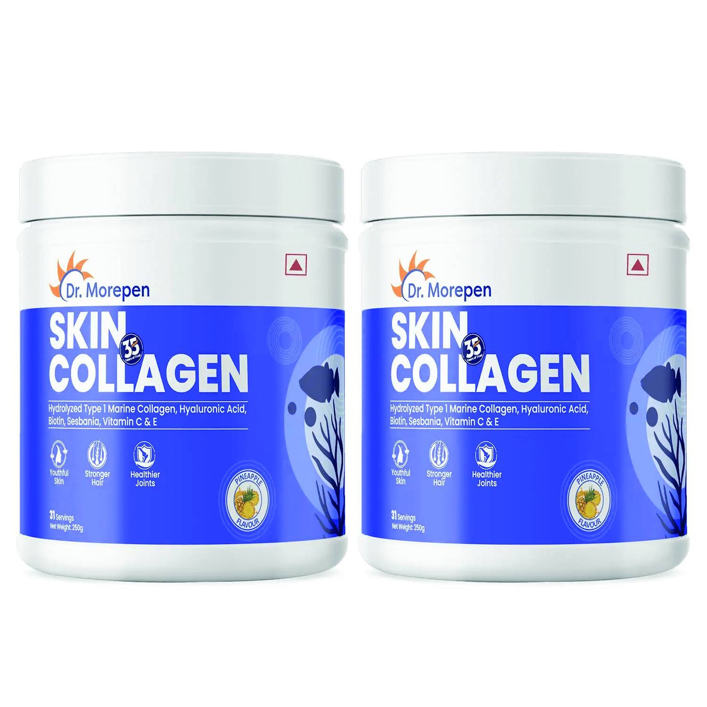 Dr. Morepen Skin Collagen Protein Powder With Hyaluronic Acid, Vitamin C, Sesbania & Biotin - Pineapple Flavour - Swadesiicart