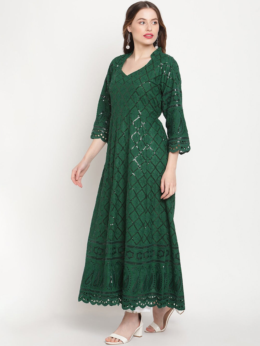 Kalini Ethnic Motifs Embroidered Chikankari Cotton Anarkali Kurta | Swadesiicart