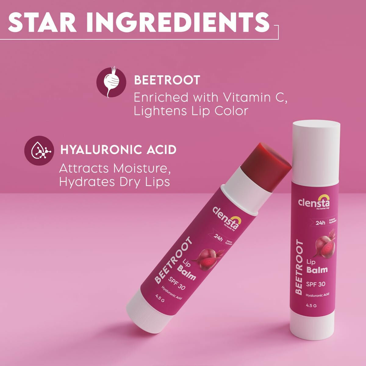 Clensta Beetroot Lip Balm With Hyaluronic Acid Spf 30 With Beetroot | Swadesiicart