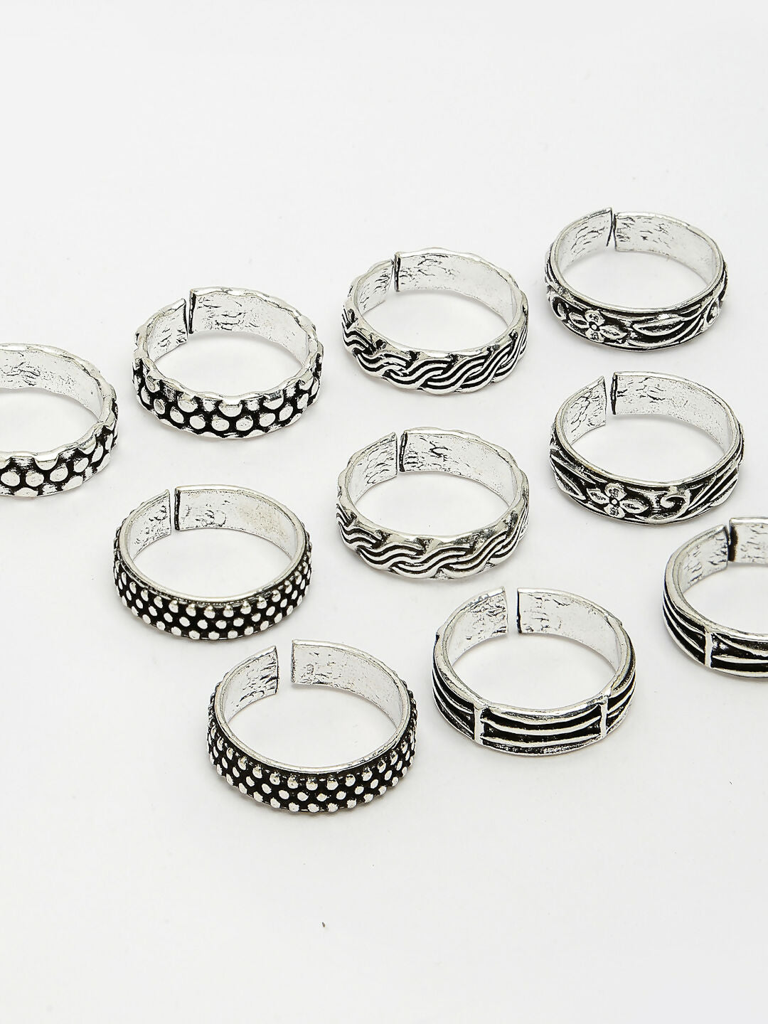 NVR Women's Set of 5 Silver-Plated German Silver Toe Ring | Swadesiicart