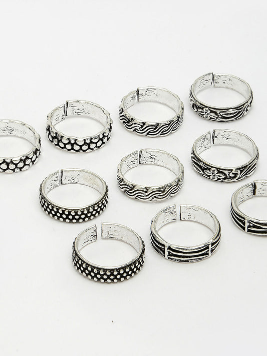 NVR Women's Set of 5 Silver-Plated German Silver Toe Ring | Swadesiicart