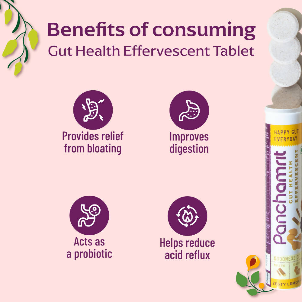 Panchamrit Gut Health Effervescent Tablets-Zest Lemon Flavor - Swadesiicart