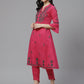 ADA Women Pink & Charcoal Grey Chikankari Embroidered Sustainable Handloom Kurta with Trousers | Swadesiicart