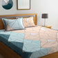 KLOTTHE Blue & Pink Geometric 300 TC King Fitted Bedsheet With 2 Pillow Covers - Swadesiicart