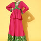 InWeave Women's Fuchsia Green Brocade Mughal Shaan Kurta Palazzo Set - Swadesiicart
