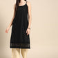 Anouk Women Black Cotton Ethnic Motifs Schiffli Embroidered Fusion Kurta - Swadesiicart