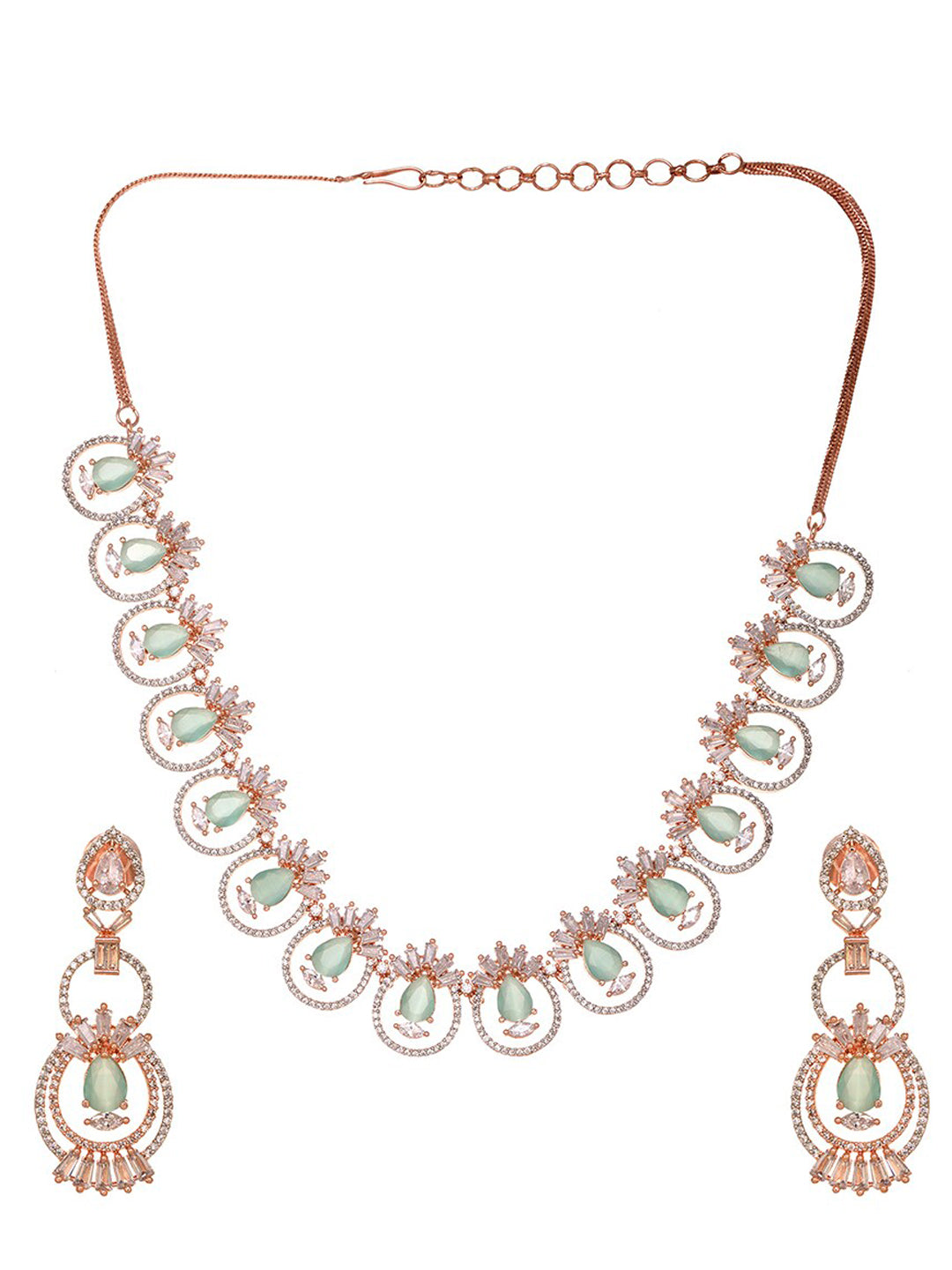 Saraf RS Jewellery Rose Gold-Polished & Sea Green American Diamond Studded Jewellery Set - Swadesiicart