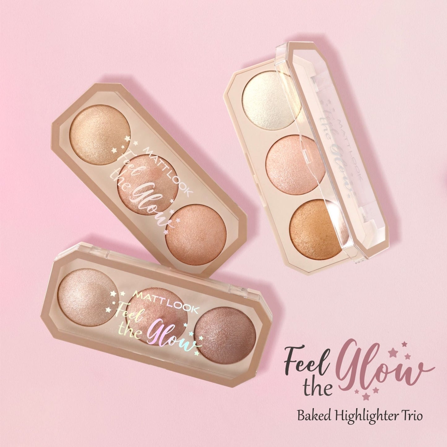 Matt Look Feel The Glow Baked Shimmer Highlighter Trio Palette - 03 Super Vibes - Swadesiicart