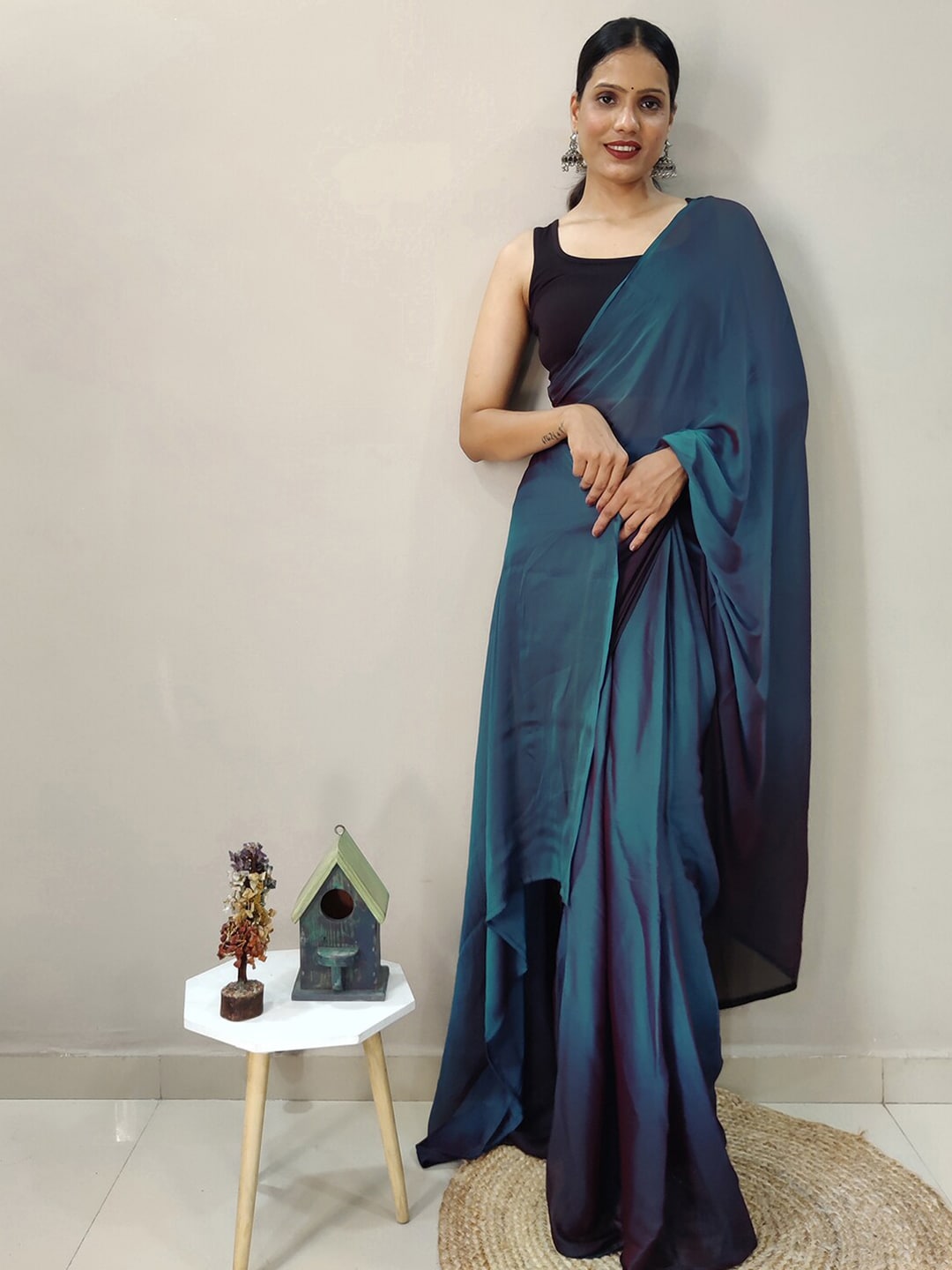 Mitera Blue Ombre Dyed Ready To Wear Saree | Swadesiicart