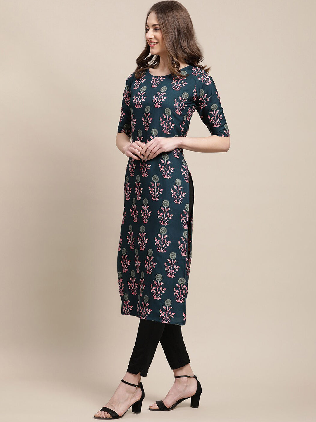 Kalini Women Teal & Blue Ethnic Motifs Printed Crepe Pack of 2 Kurtas | Swadesiicart