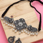 Cardinal Silver-Toned Black Colored Oxidized Choker Jewellery Set | Swadesiicart