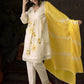 Anouk Embroidered Pleated Chikankari Pure Cotton A-Line Kurta With Trousers & Dupatta | Swadesiicart