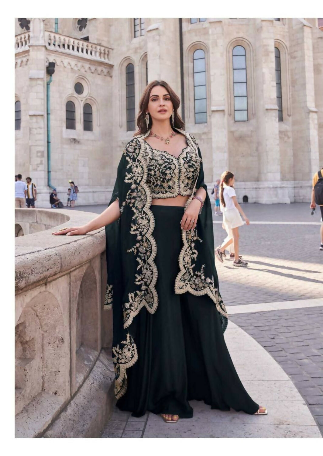 Anaita Black Real Premium Silk Stitched Shrug Suit with Embroidery Work