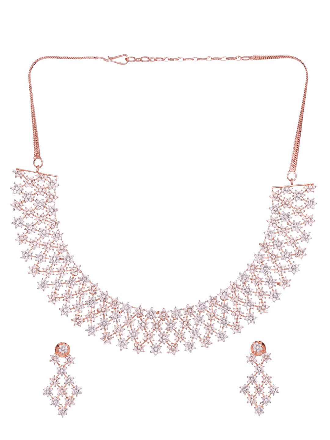 Saraf RS Jewellery White Rose Gold-Polished AD Studded Necklace Jewellery Set - Swadesiicart