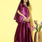 InWeave Women's Wine Navy Brocade Satin Oneshoulder Kurta Set - Swadesiicart