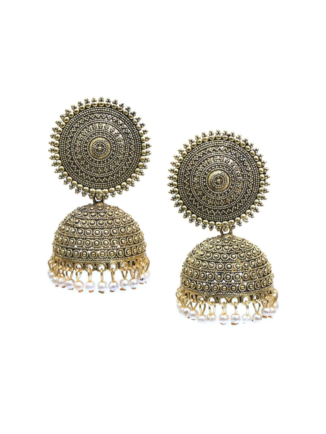 Gold-Polished Alloy Antique Golden Jhumki Earrings - The Pari - The Pari - Dinesh Associates