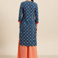 Sangria Women Teal Blue & Red Printed Straight Kurta - Swadesiicart