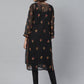ADA Women Black & Mustard Yellow Chikankari Embroidered Sustainable Kurta with Trousers | Swadesiicart