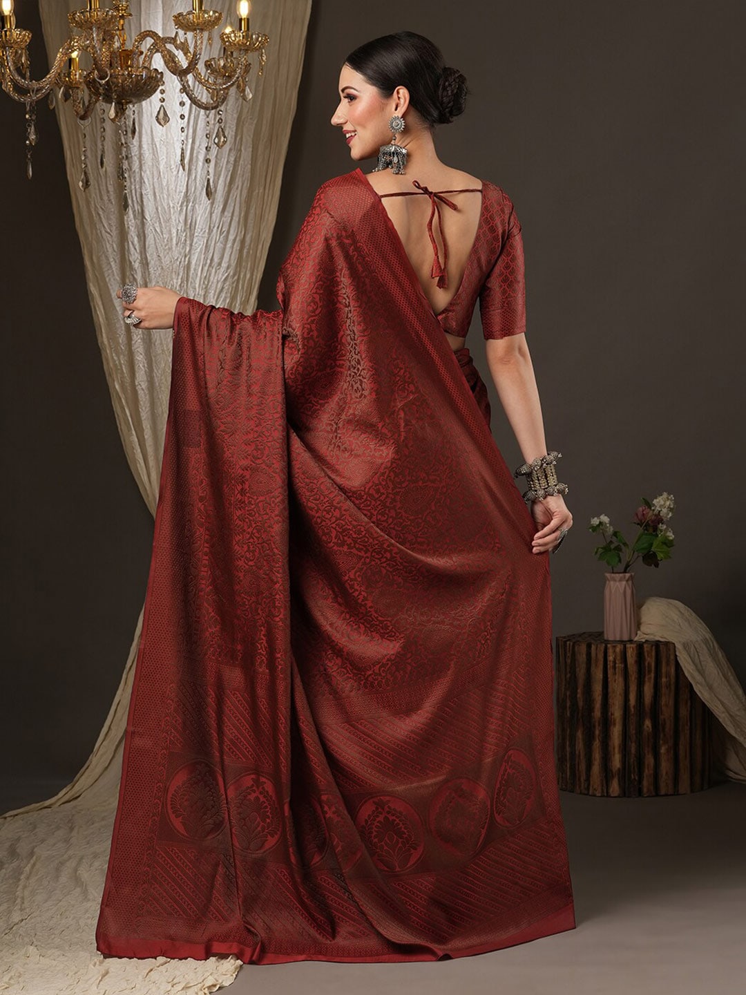Saree Mall Maroon Woven Design Zari Silk Blend Banarasi Sarees | Swadesiicart