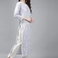 ADA Women Grey & White Floral Chikankari Cotton Handloom Kurta | Swadesiicart