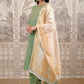 Vishudh Green Ethnic Motifs Yoke Design Thread Work Straight Kurta With Palazzos & Dupatta - Swadesiicart
