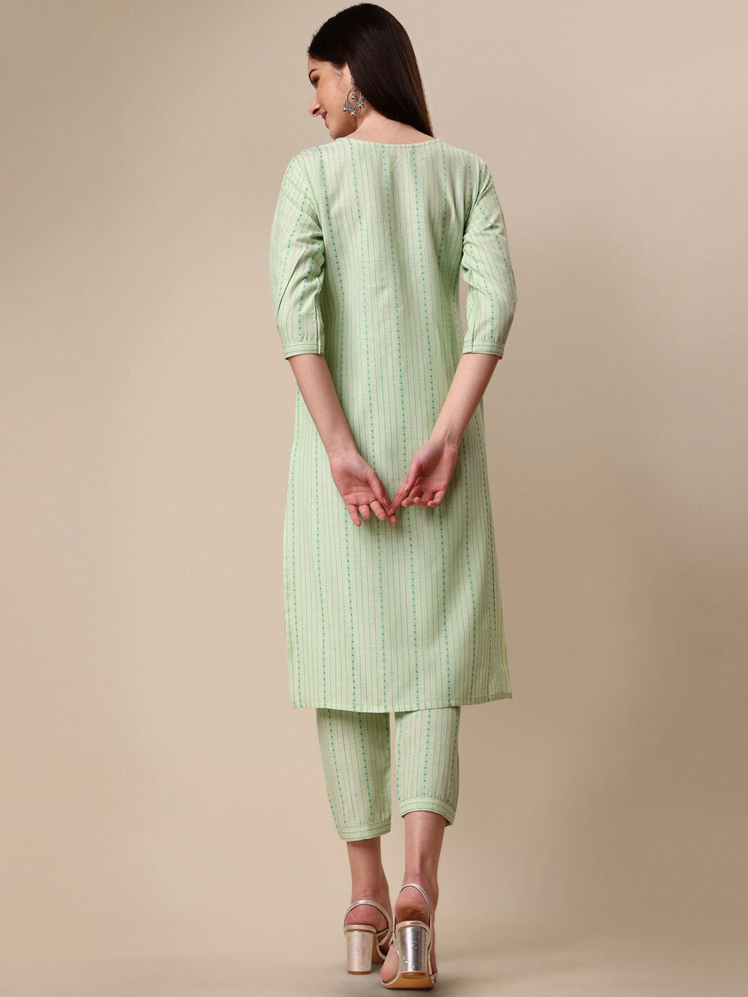 Kalini Women Woven Striped Thread Work Kurta with Trousers - Swadesiicart