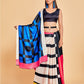 Sangria Blue & Black Striped Satin Ready to Wear Saree | Swadesiicart
