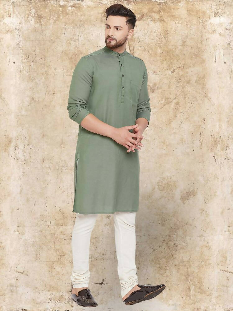 Even Apparels Cotton Linen Green Kurta - Green | Swadesiicart