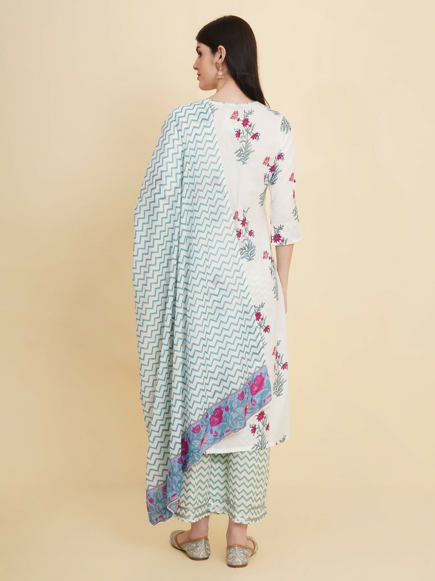Designer Stylish white Cotton Stitched Suit With Dupatta - Tanisha | Swadesiicart