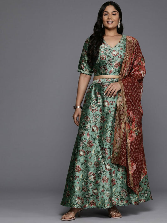 Ahalyaa Women's Traditional wear Lehenga Choli - Green | Swadesiicart