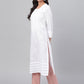 ADA Women White Chikankari Hand-Embroidered Straight Sustainable Handloom Kurta | Swadesiicart