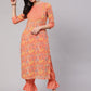 Aks Floral Printed Round Neck Pure Cotton Kurta with Trousers