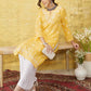 ADA Women Yellow & White Chikankari Embroidered Straight Sustainable Handloom Kurta | Swadesiicart