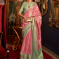 Mitera Women Pink & Green Floral Zari Silk Blend Banarasi Saree | Swadesiicart