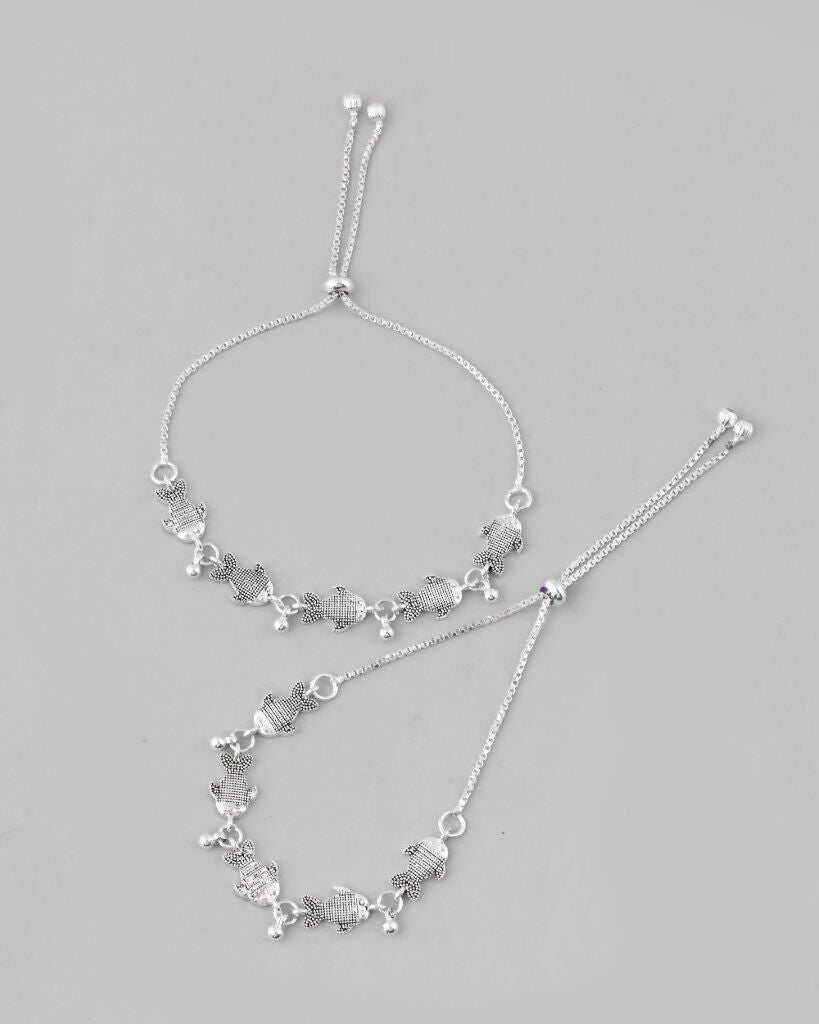 VOJ Set of 2 Traditional Fish Shapped Designer Anklet - Swadesiicart