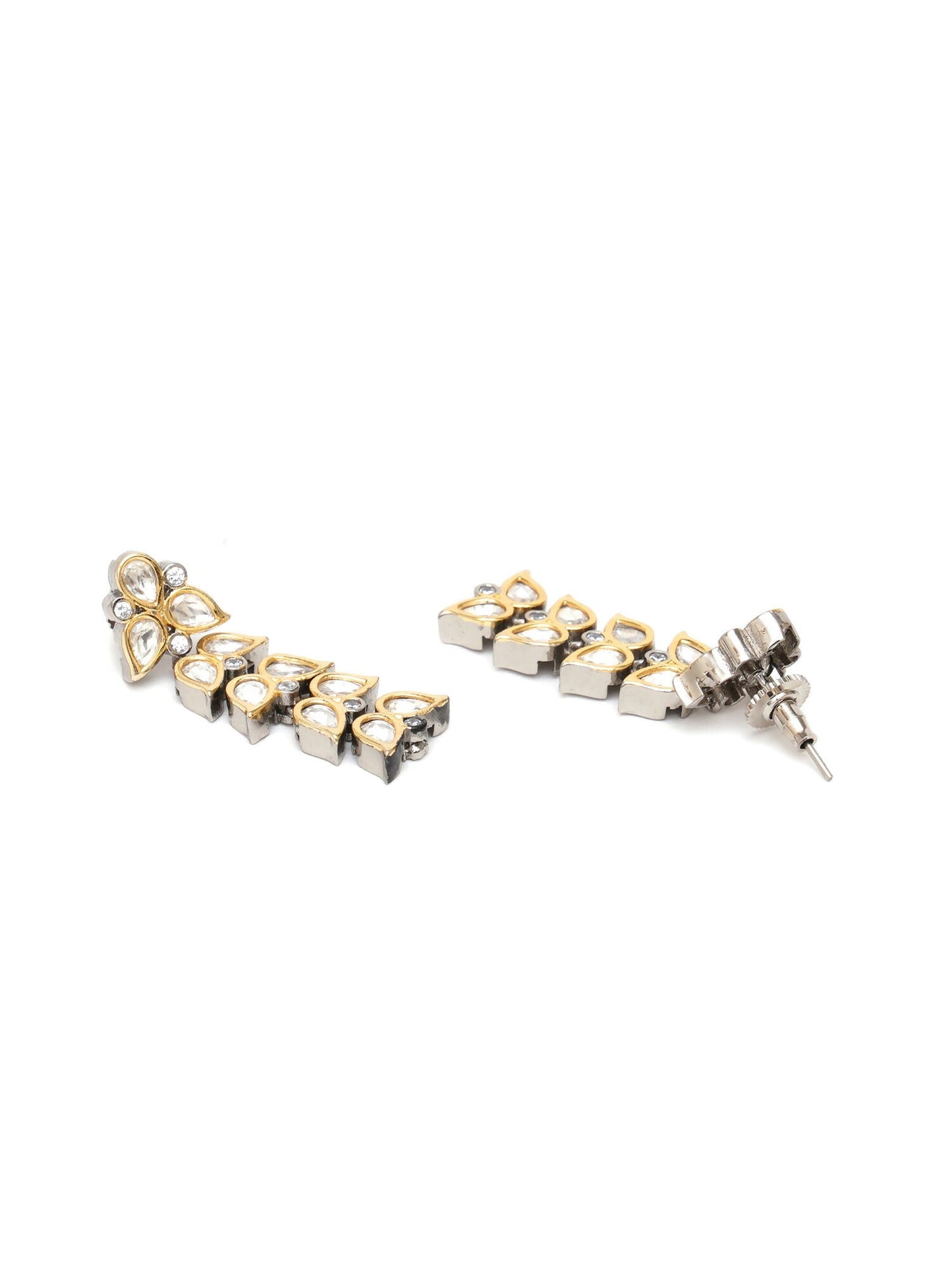 Long Kundan Earrings (silver) - Ruby Raang - Swadesiicart