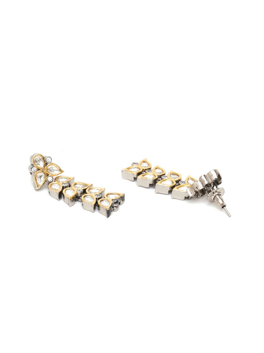 Long Kundan Earrings (silver) - Ruby Raang - Swadesiicart