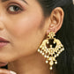 Nuyug 22K Gold-Plated Kundan and Pearl Earrings with Floral Stud and Intricate Crescent Design Chandbalis | Swadesiicart