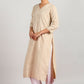 Aavyora Women's Beige Woven Striped V-Neck Kurta - Swadesiicart