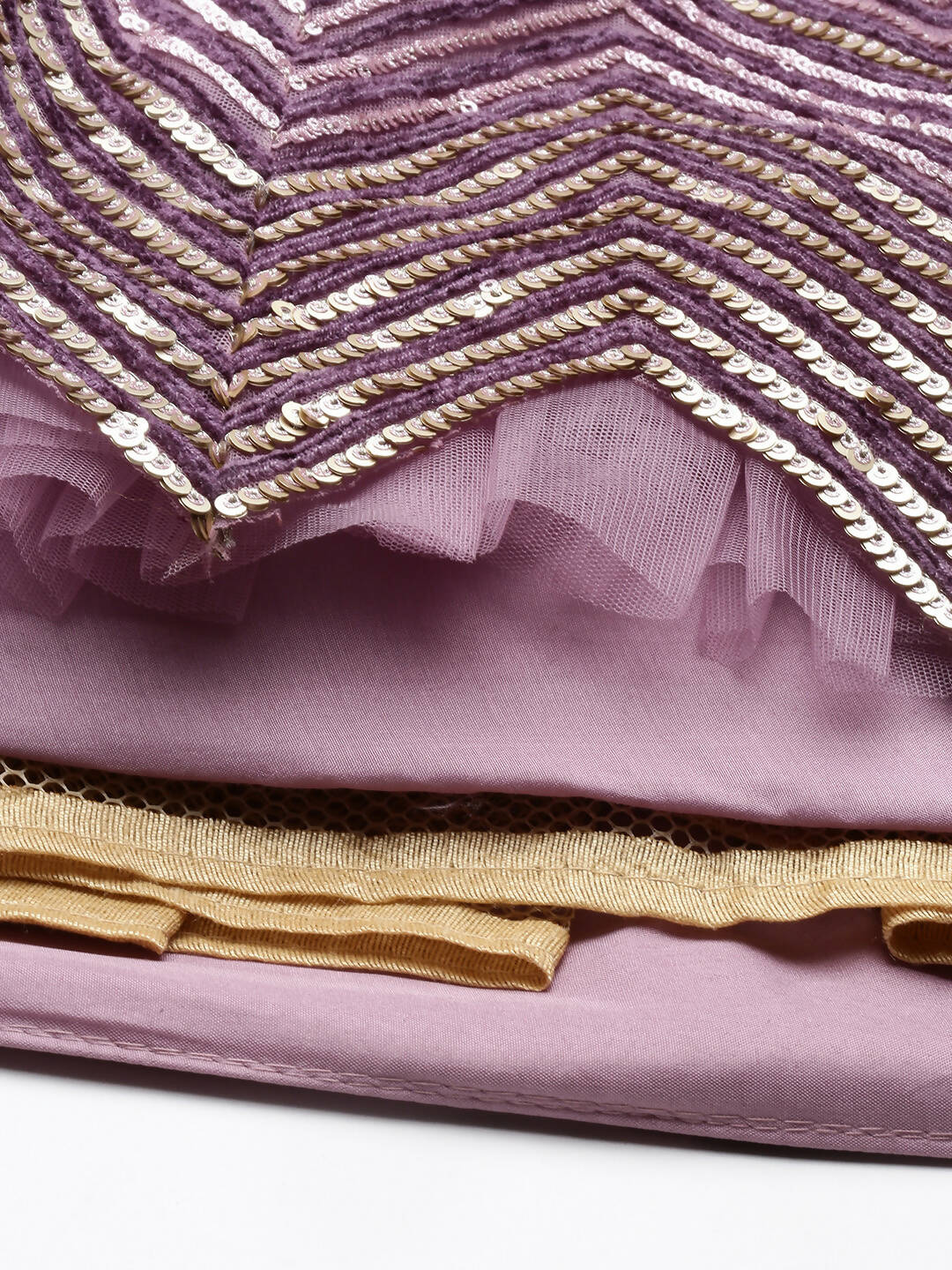 House of Panchhi Lavender - Net Embroidered Lehenga with Zig-Zag Pattern | Swadesiicart