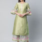 Ahalyaa Women's Light Green Poly Silk Gold Printed Kurta Palazzo Set | Swadesiicart