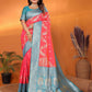 Joban Fashion Banarasi Tomato Red Woven Soft Silk Saree | Swadesiicart