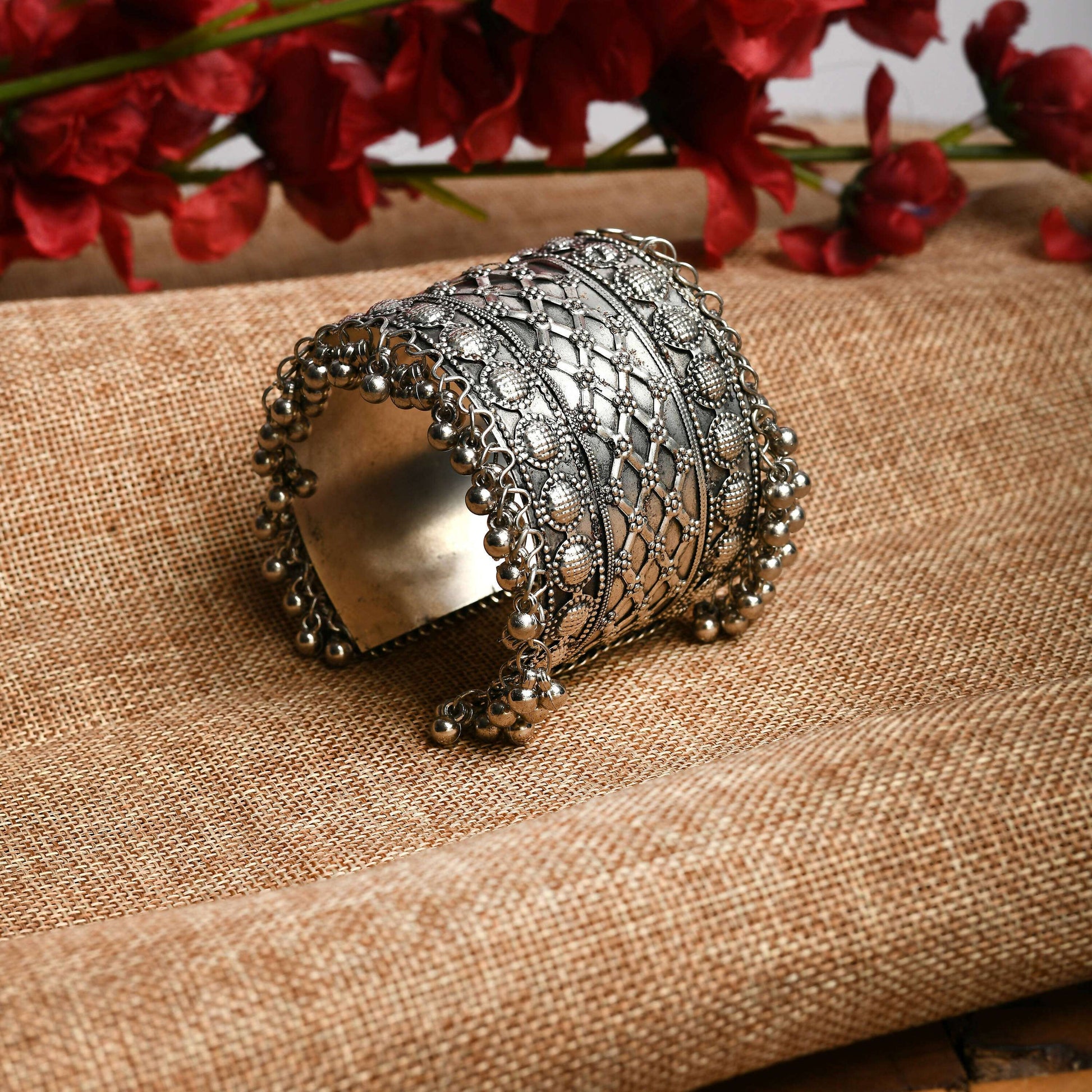 Mominos Fashion Joharkamal Oxidised Silver-Plated Ghungroo Handcraft Bracelet - Design 023 - Mominos Fashion