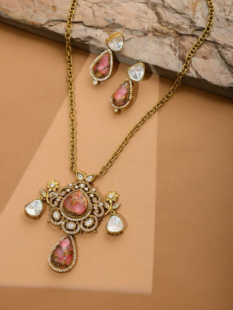 Glass Kundan Gold plated Long Earrings - Ruby Raang | Swadesiicart